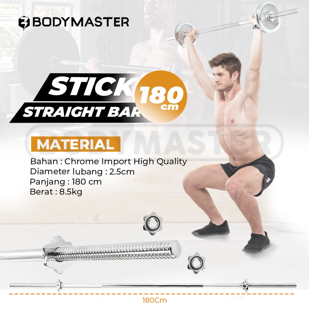 Jual BODYMASTER Stick 180cm 2.5cm Bar Dumbell Barbell Fitness Gym
