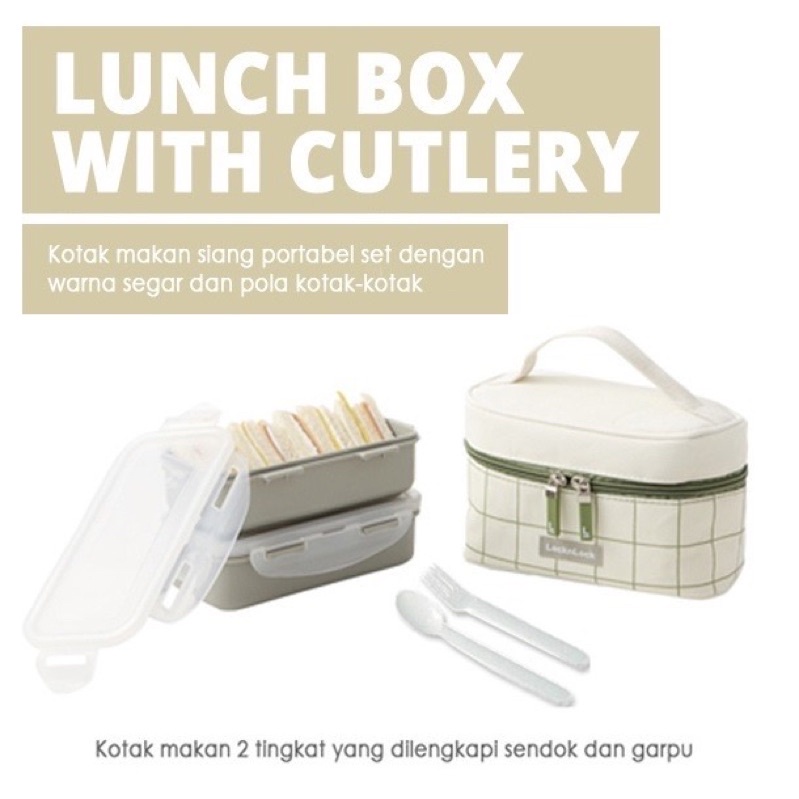 Jual Lock n Lock lunch Box 2 Pcs with Bag & Spoon Fork Set kotak bekal
