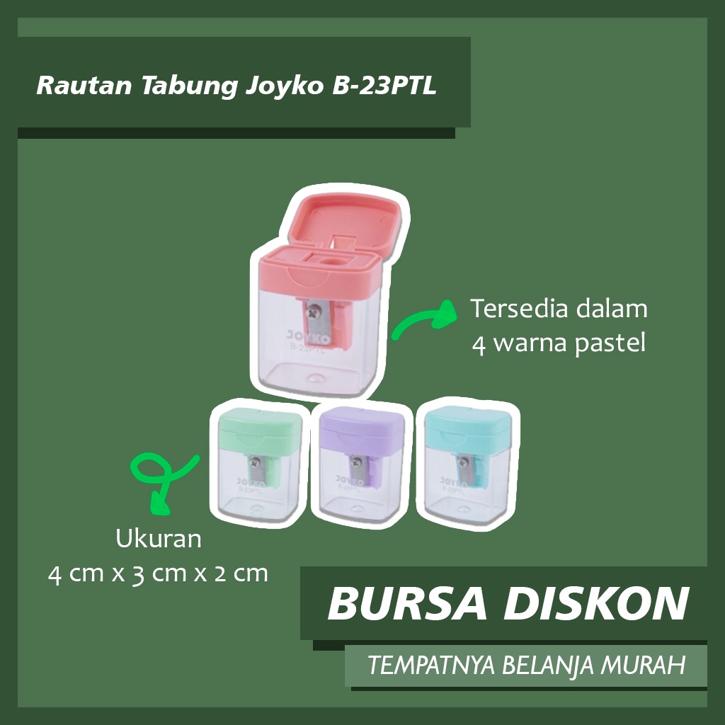 Jual Rautan Tabung Joyko B 23ptl Serutan Sharpener Kotak Pastel Pensil