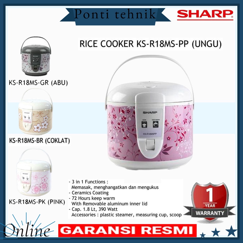 Jual RICE COOKER SHARP KS-R18MS-PP/GY/BR/PK 1,8 Liter | Shopee Indonesia