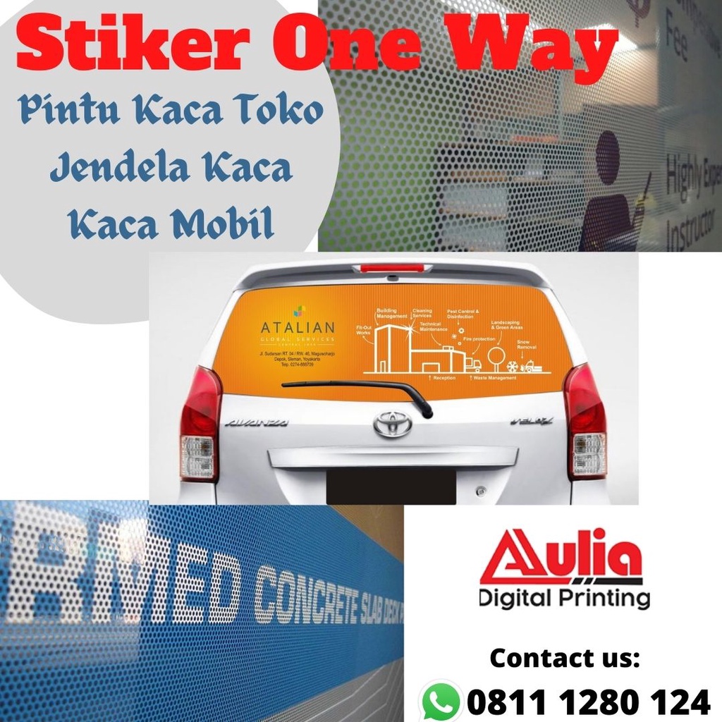 Jual Cetak Sticker One Way Vision Stiker Kaca Mobil Pintu Kantor