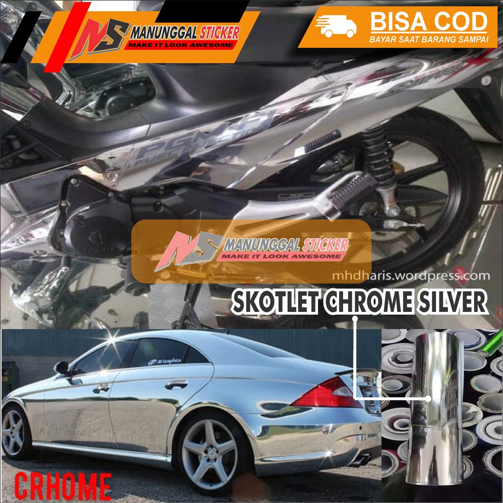 Jual Stiker skotlet warna silver krom sticker chrome motor/mobil ...