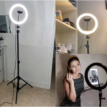PAKET TRIPOD Ringlight LED 3 Warna Ukuran 26cm Bonus Holder U Ringlight Selfi