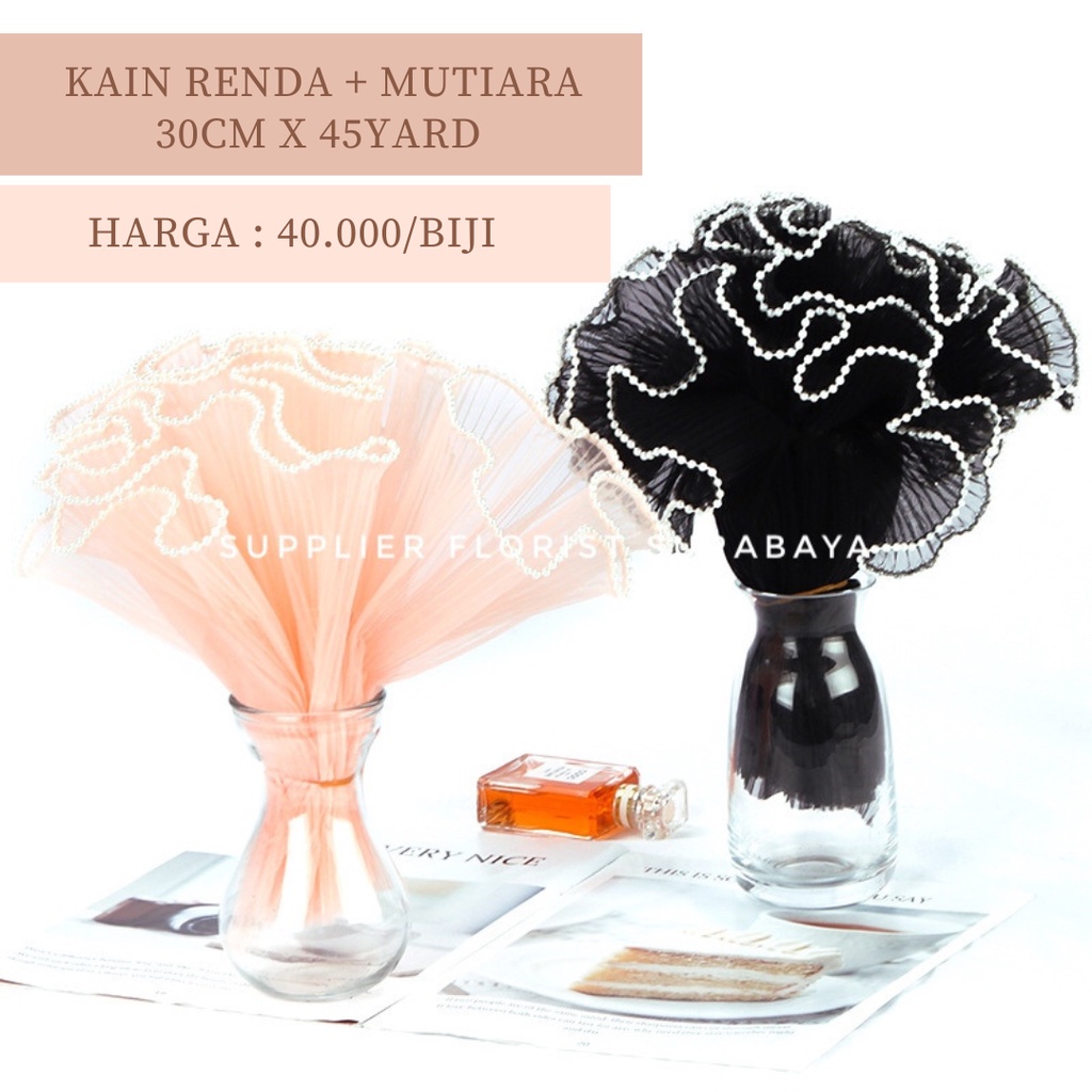 Jual KAIN RENDA BUNGA DAN MUTIARA, WRAP BUNGA KOREA PENAMBAH VOLUME ...