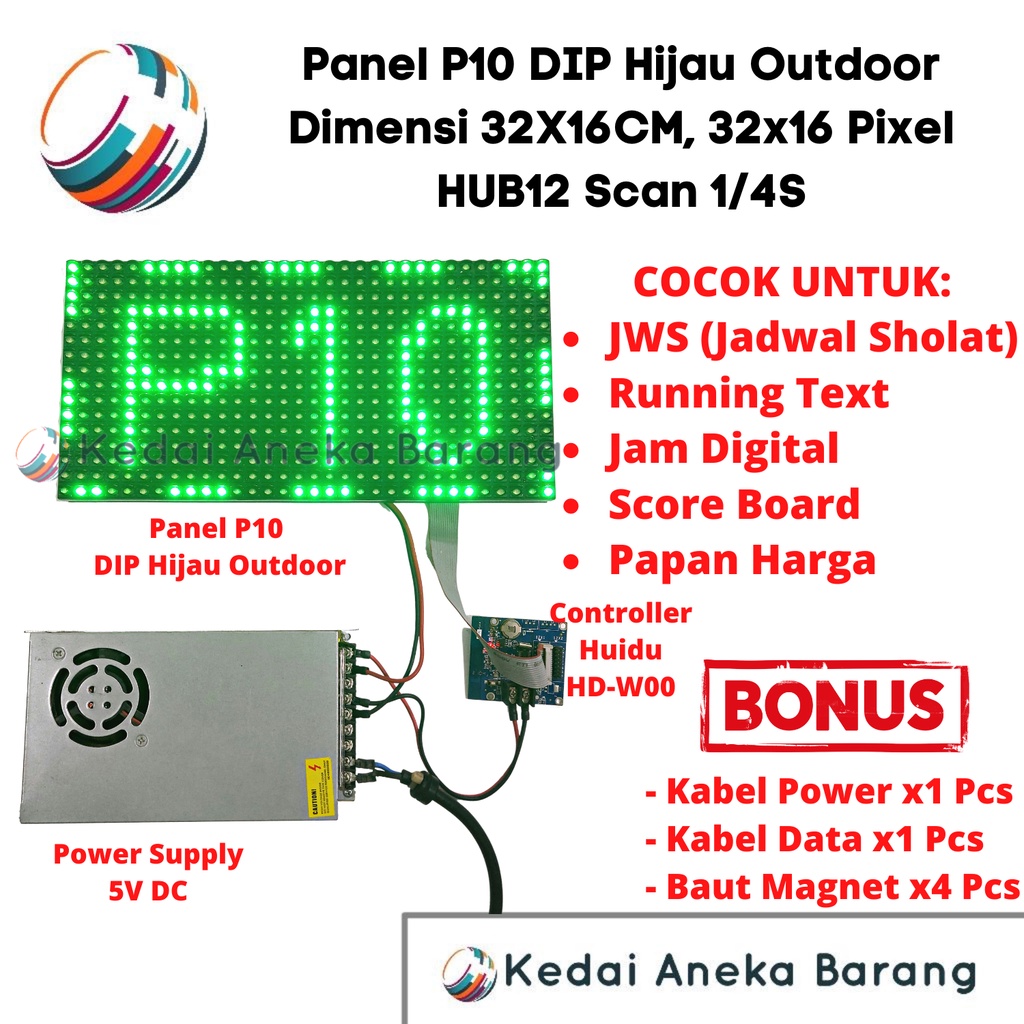 Jual Panel Module Modul LED P10 Running Text DIP Hijau Green Outdoor ...