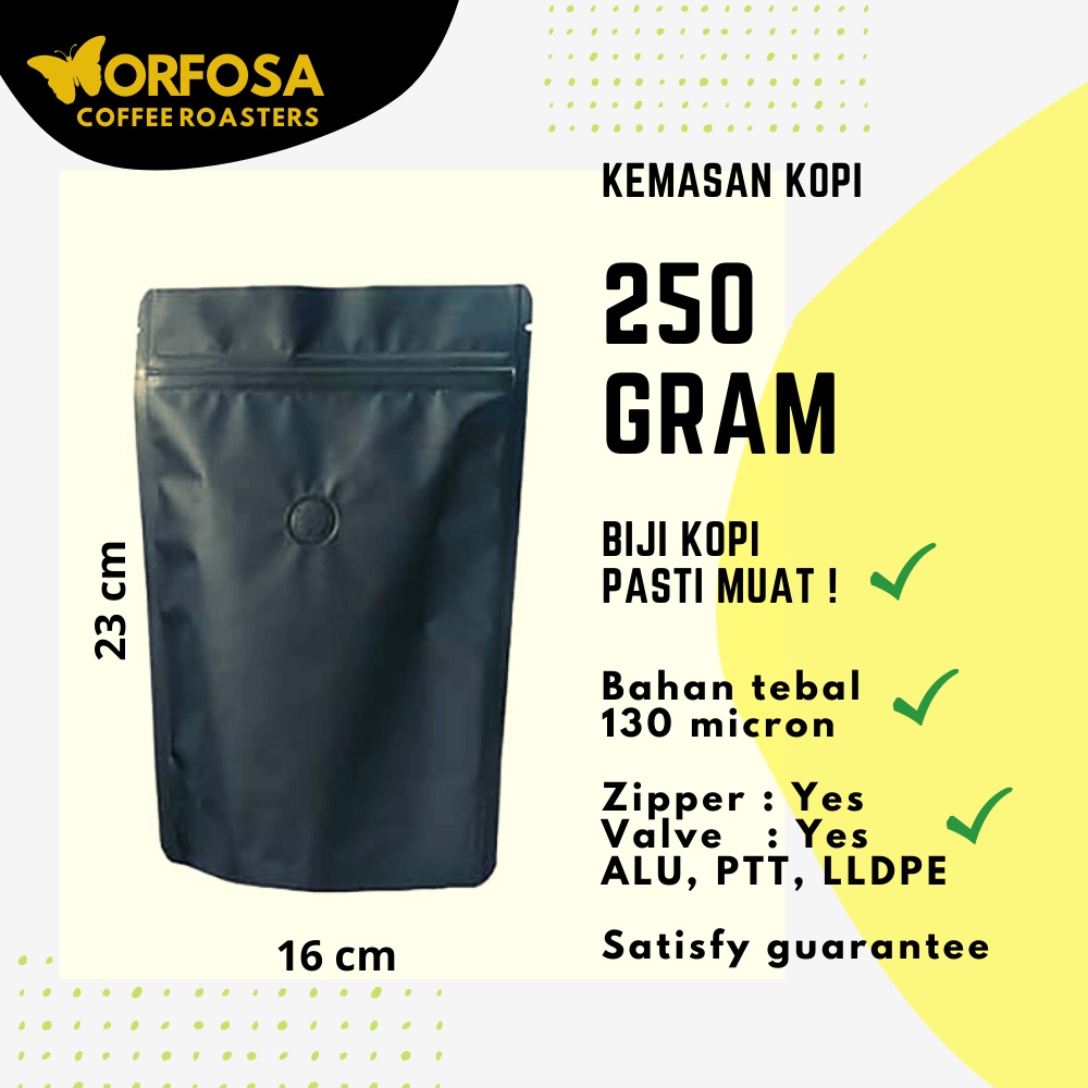 Jual KEMASAN KOPI STANDING POUCH ZIPLOCK 250 GRAM ZIPPER & VALVE