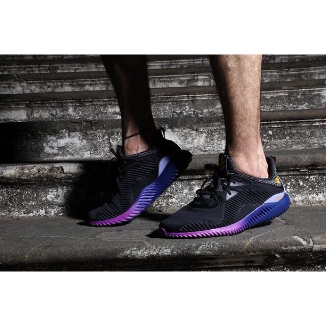 Adidas AlphaBounce Black Purple Sneakers Pria Sepatu Jalan