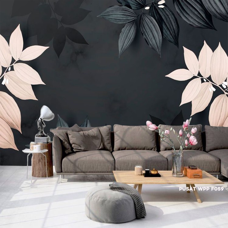 Jual Wall Banner dinding Tembok Ruang Tamu Motif gambar Murals daun