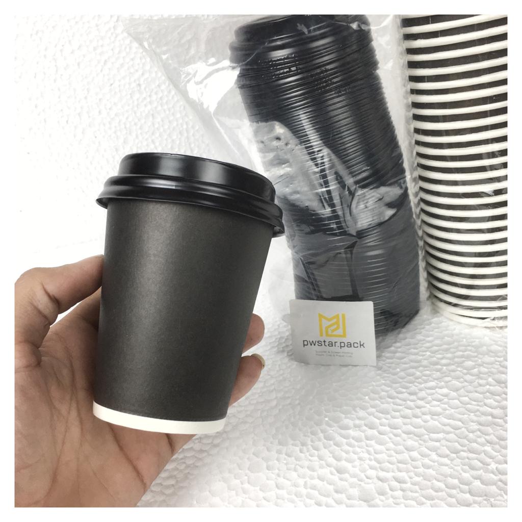 Jual PAPER CUP HITAM POLOS 8 OZ SUDAH TERMASUK TUTUP LID ( ISI 50/pack ...