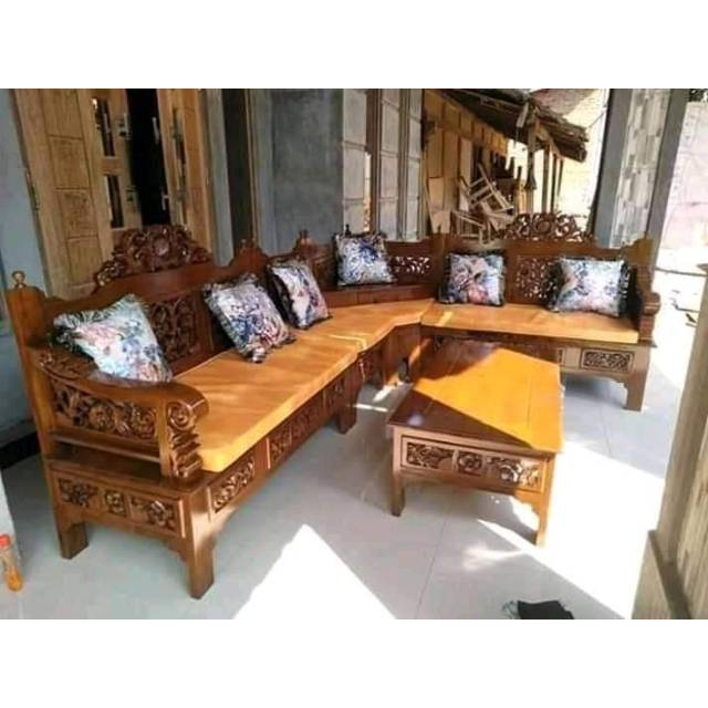 Jual kursi tamu sudut jati mahkota, kayu jati kampung Shopee Indonesia