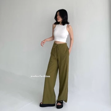 ASOKA Rachel Pants 2431 Celana Highwaist Tali Celana Linen Crinkle Kulot Casual
