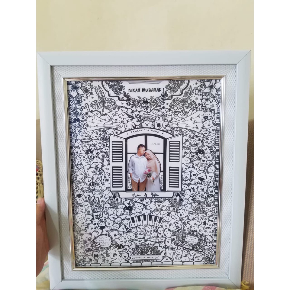Jual DOODLE ART WEDDING CUSTOM VARIASI FOTO, FRAME LINEN MINIMALIS ...