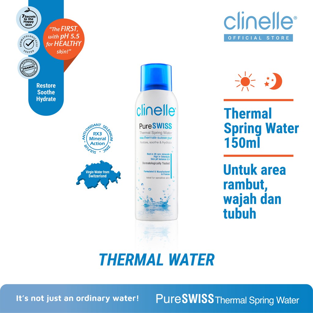 Jual CLINELLE PureSwiss Thermal Spring Water 150 ml Face Mist Kulit