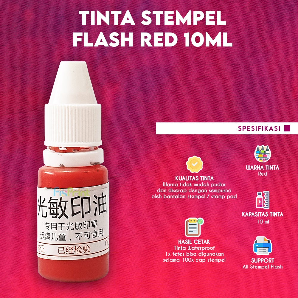 Jual Tinta Stempel Flash Red 10ml, Refill Stamp Ink Waterproof Merah 10
