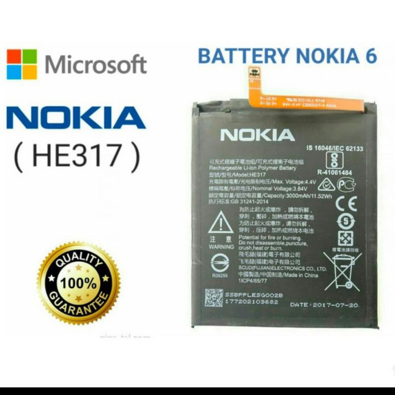 Originale Batterie HE316 HE317 HE335 pour Nokia 6 TA-1000 - TA-1003