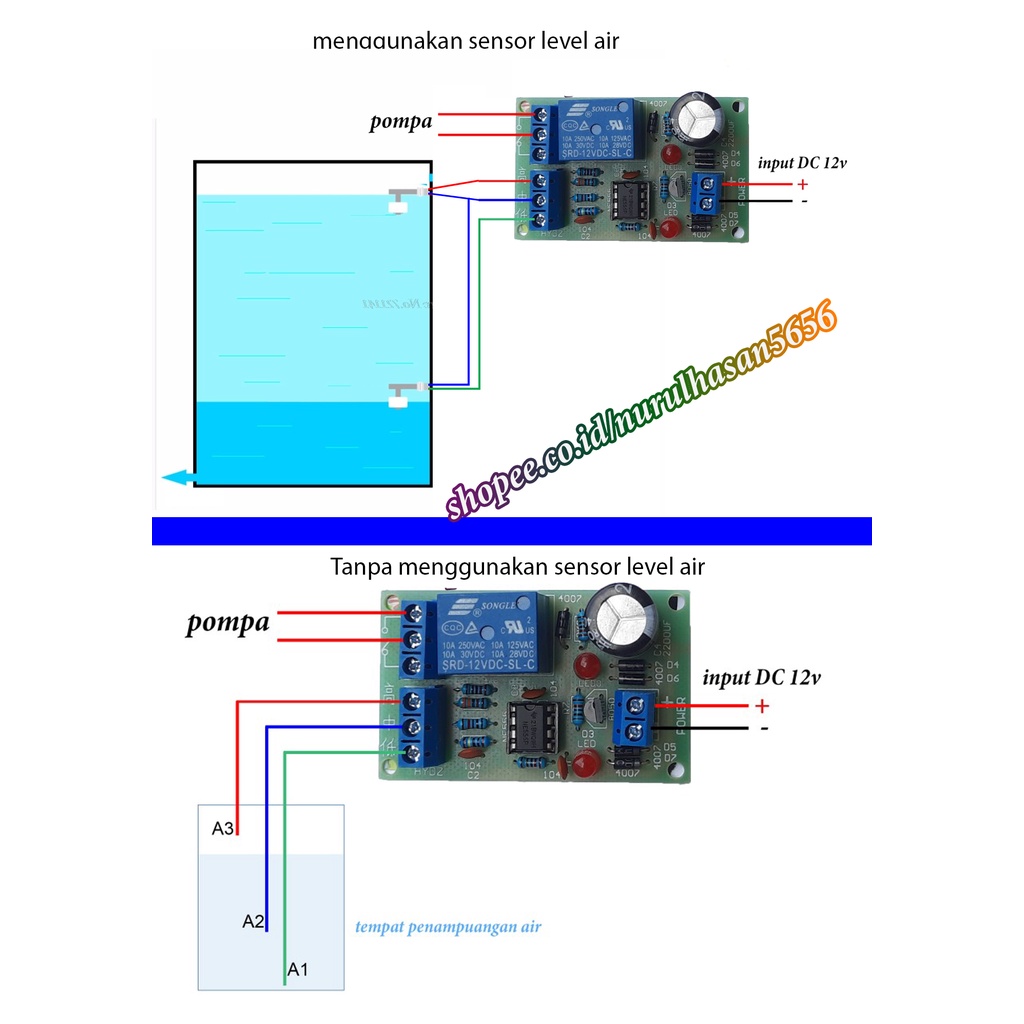 Jual water level sensor pengatur tinggi air otomatis dc 12v 10a support ...