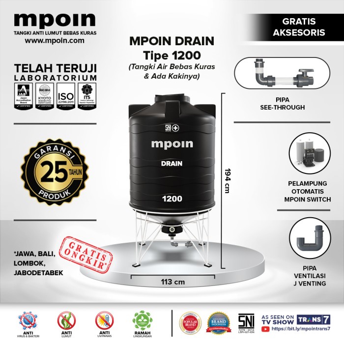 Jual Toren Air Mpoin Drain Bebas Kuras L Sni Tangki Air Garansi