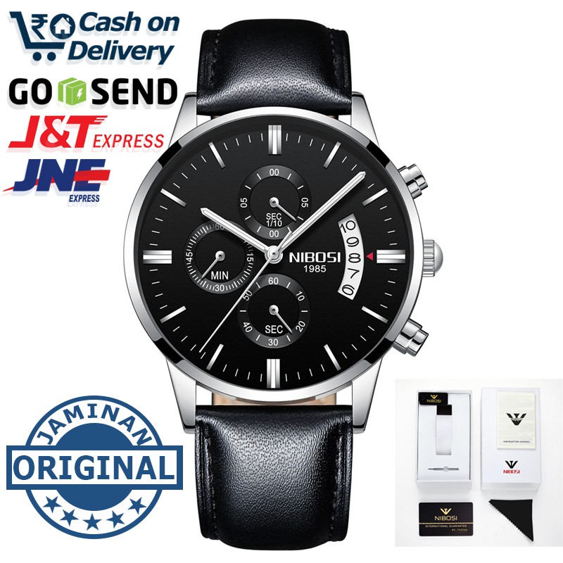 Jual Jam Tangan Pria Quartz NIBOSI 2309 3 100 Original Black White Shopee Indonesia
