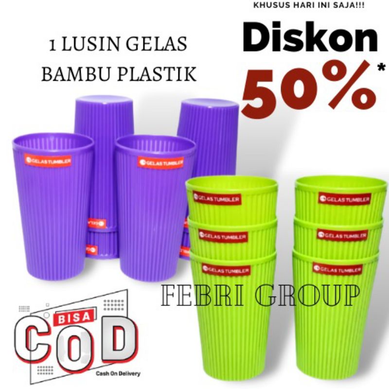 Jual Gelas Minum Bambu Plastik 1 Lusin Gelas Bambu Plastik Sni Murah Cantik Anti Pecah Cod 8721