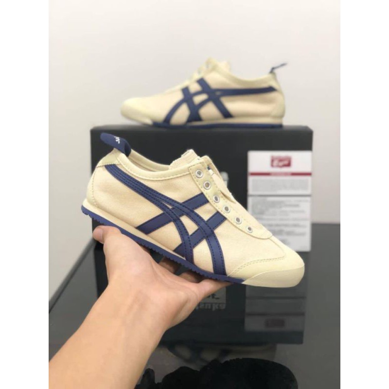 Onitsuka tiger slip on sale on cream navy