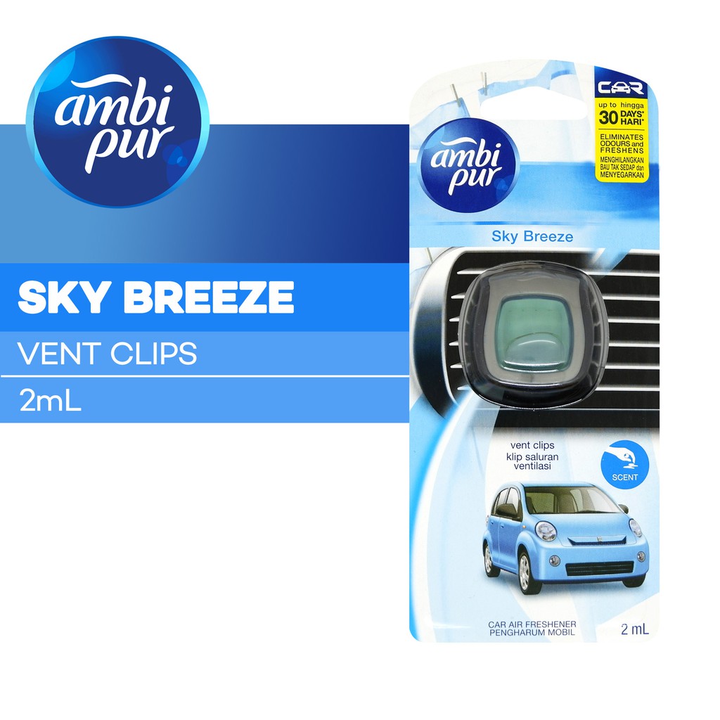 Ambi Pur Car Mini Vent Clip Air Freshener Fragrance Perfume 2ml. # Sky  Breeze 