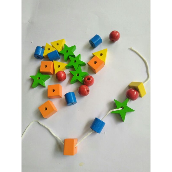 Jual Meronce Kayu isi 25 pcs-Mainan Edukasi Beads Kenal Bentuk dan ...