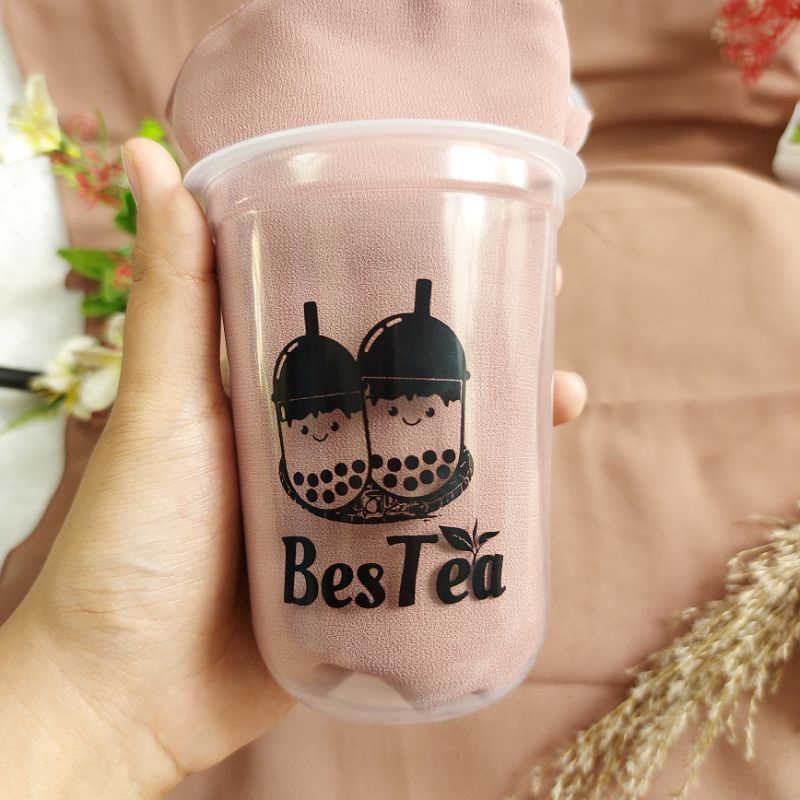 Jual Sablon Gelas Cup Plastik Oval 14 Oz 16 Oz Custom Desain Suka Suka Thai Tea Boba Bubble 4271