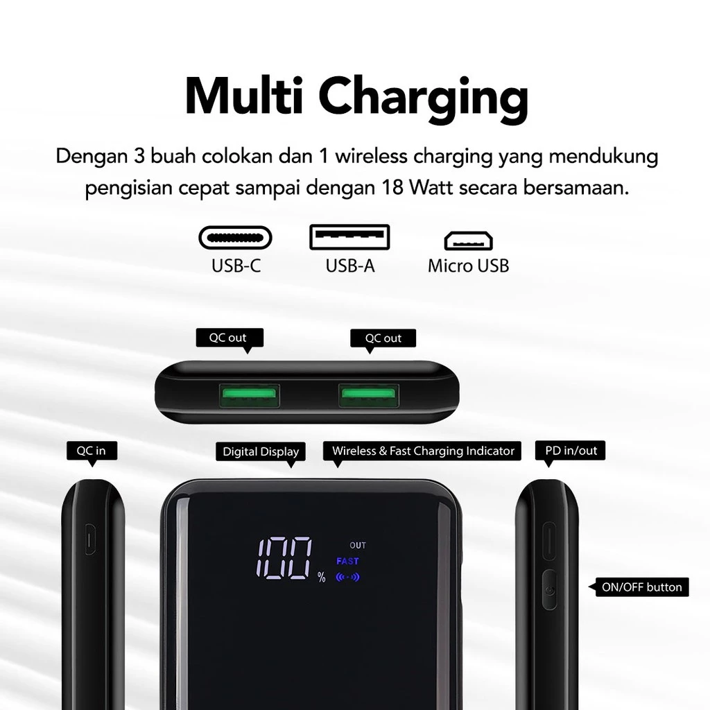 Powerbank 10.000mAh 18W QC+PD 3.0 Micropack Powerfull Multi Charging - WPB-10KC