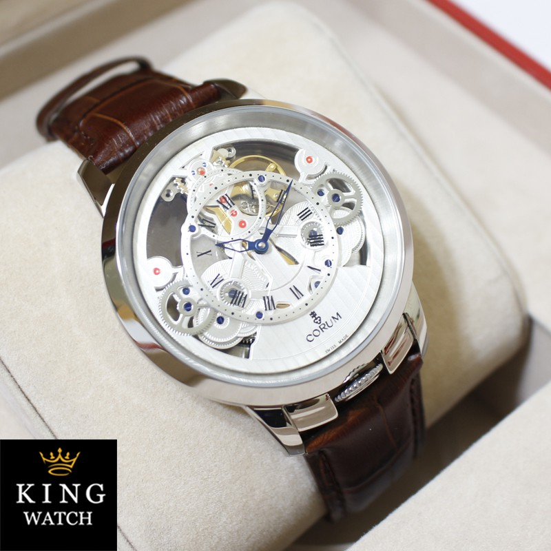 Jam Tangan Pria Corum 12609 Automatic Gold Leather Silver