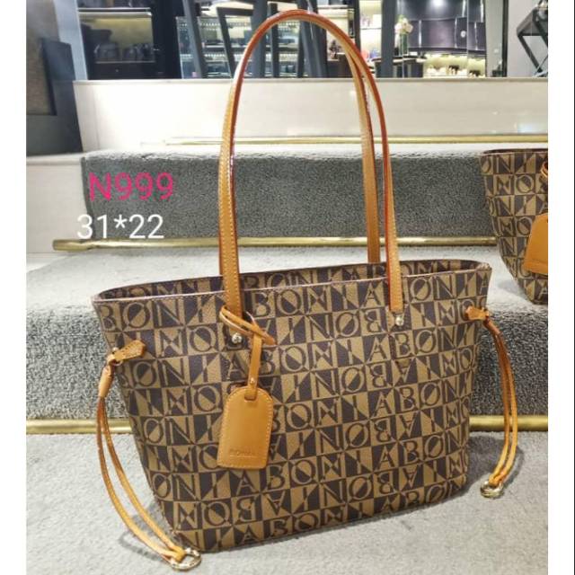 Jual tas bonia original tote bag monogram coklat M