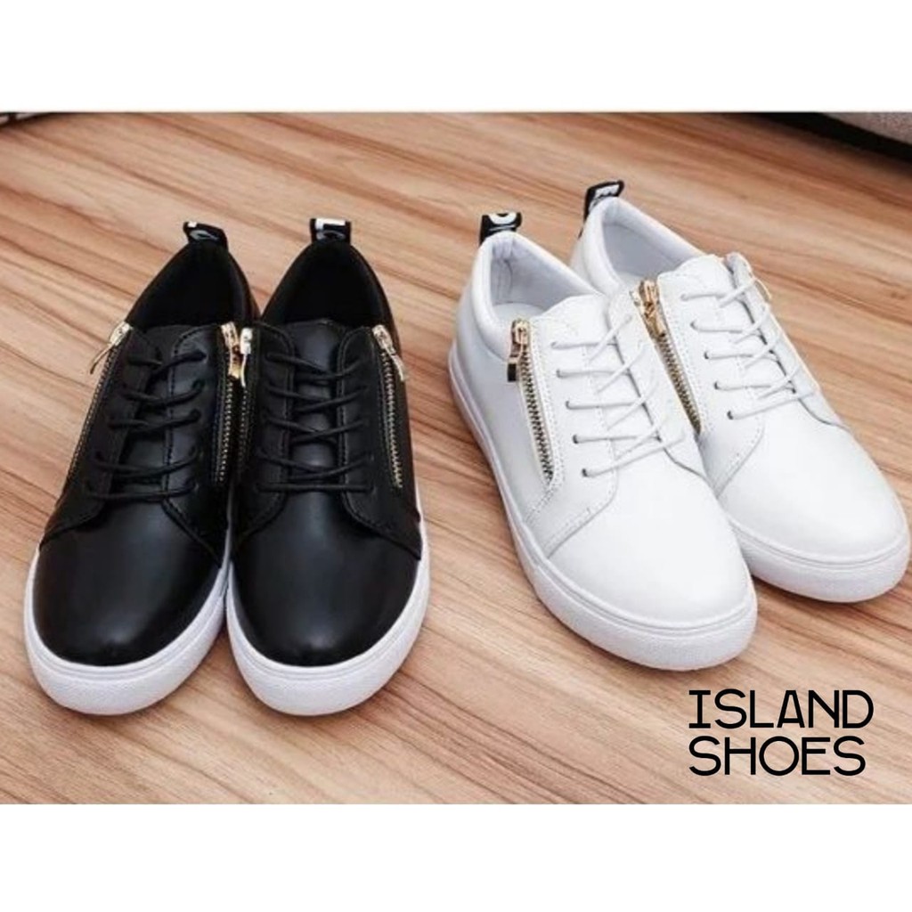 Men's Low Top Sneakers Gold Zipper Designer Shoes Black