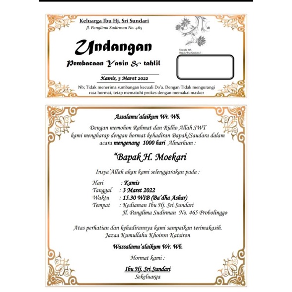 Jual Best kuality Undangan Tahlilan Undangan Kenduri undangan 1000 hari