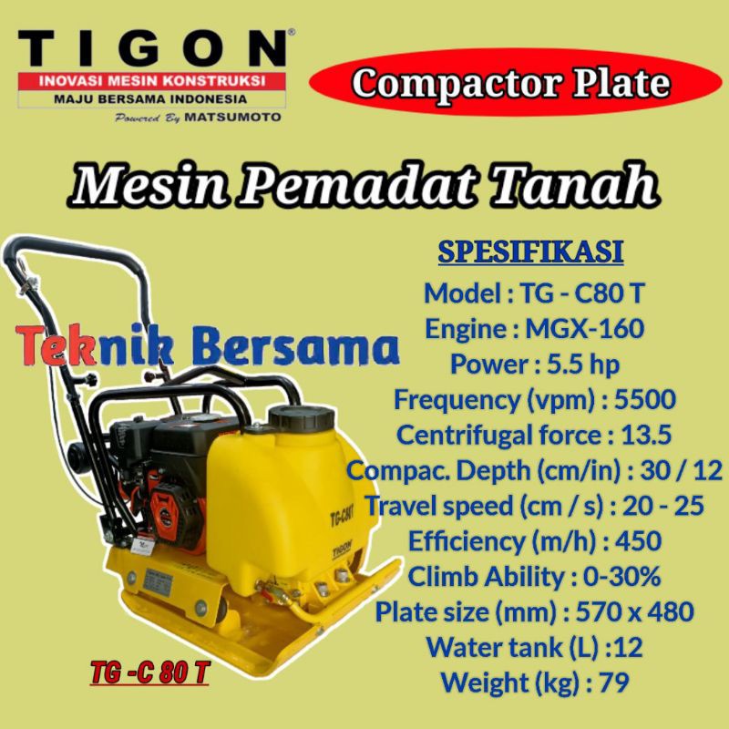 Jual MESIN PEMADAT TANAH | PLATE COMPACTOR TIGON TG-C80T | Shopee Indonesia