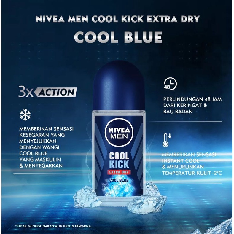 Jual Nivea men cool kick extra dry cool blue deodorant 50ml | Shopee ...