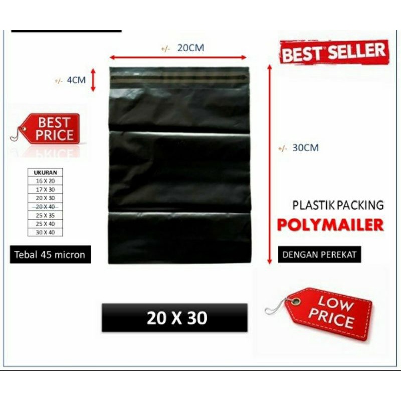 Jual Plastik Packing Polymailer Ukuran 20x30 Cm Dengan Perekat Warna Hitam Bungkus Paket Olshop 4524