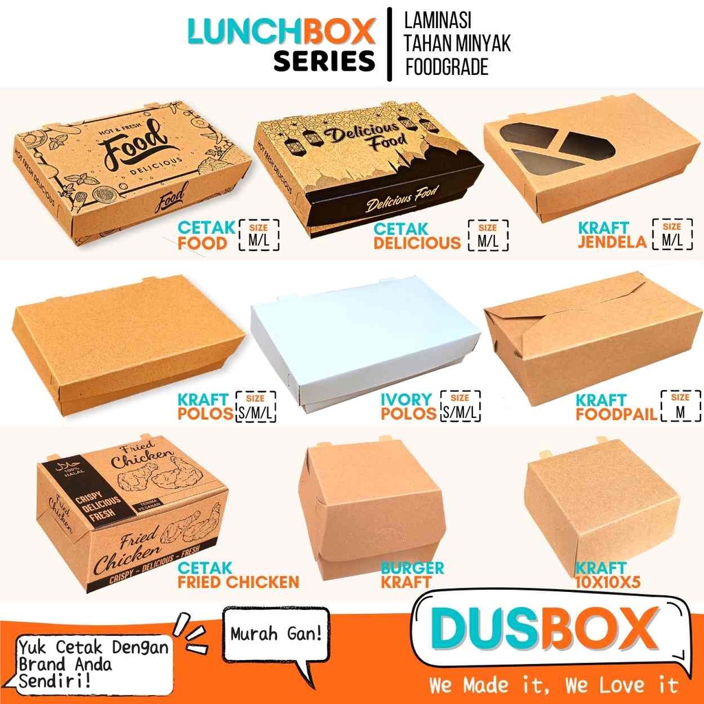 Jual Lunch Box Paper Kraft Ivory Ukuran S M L Kemasan Makanan Geprek Ayam Bakar Laminasi