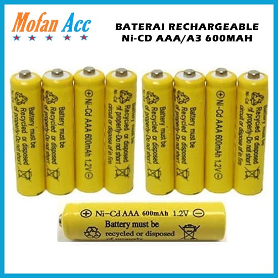 Jual Battery Rechargeable AAA Ni-Cd Baterai Isi Ulang A3 600Mah Batre ...