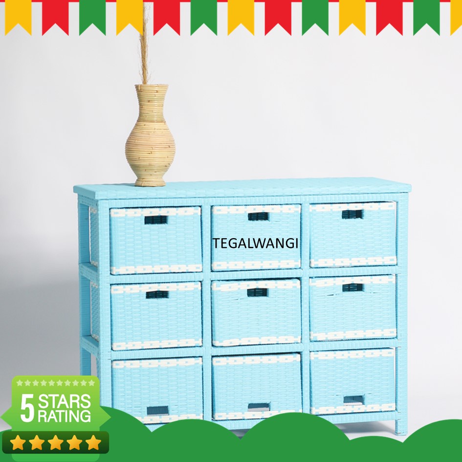 Jual Lemari Rak Minimalis Lemari Rotan Sintetis 9 Laci Warna Warni ...