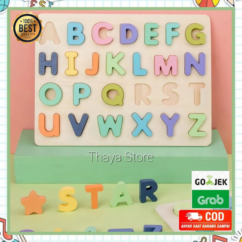 Jual Wooden Alphabet Puzzle - Wooden Alphabet Puzzle Board - Mainan ...