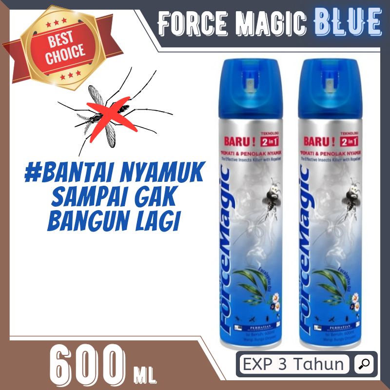 Jual Obat Nyamuk Force Magic semprot 600 ml wangi biru blue 600ml ...