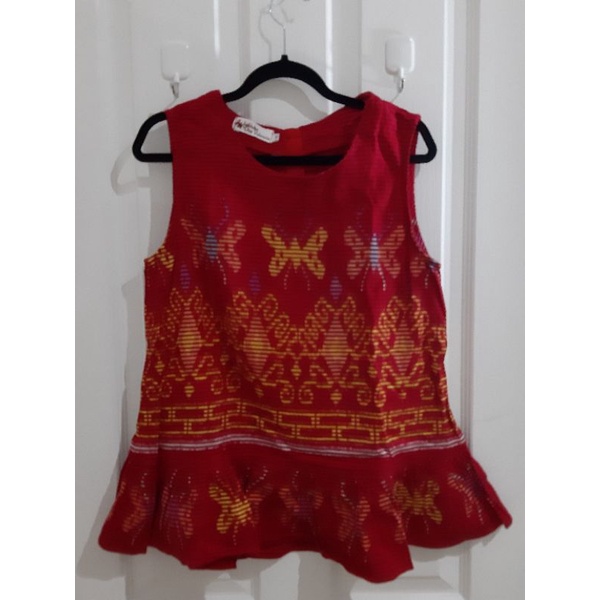 Jual Batik Kultur Dea Valencia Top Tenun Red Preloved Shopee Indonesia