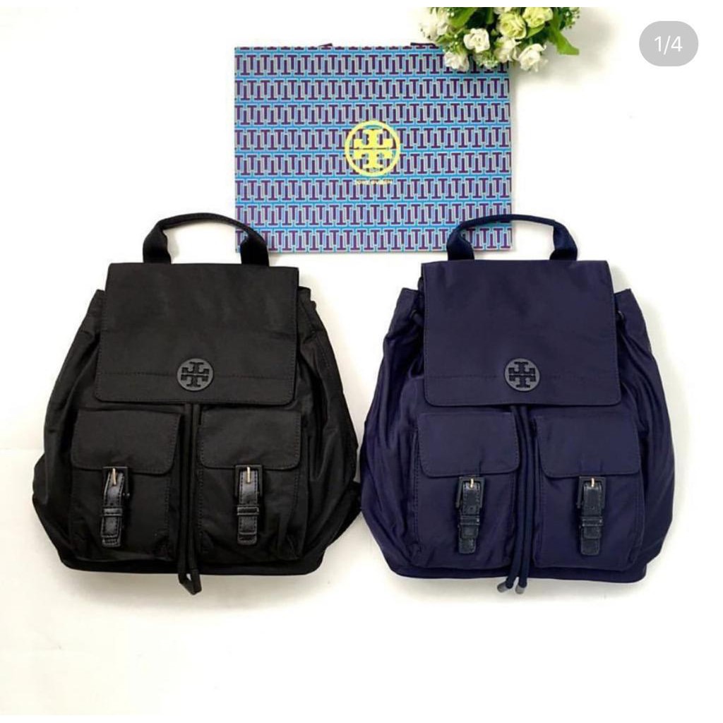 Tory Burch Quinn Navy Nylon Flap Drawstring Backpack Tory Burch Virginia Nylon Flap Backpack - Royal Navy  main image 3