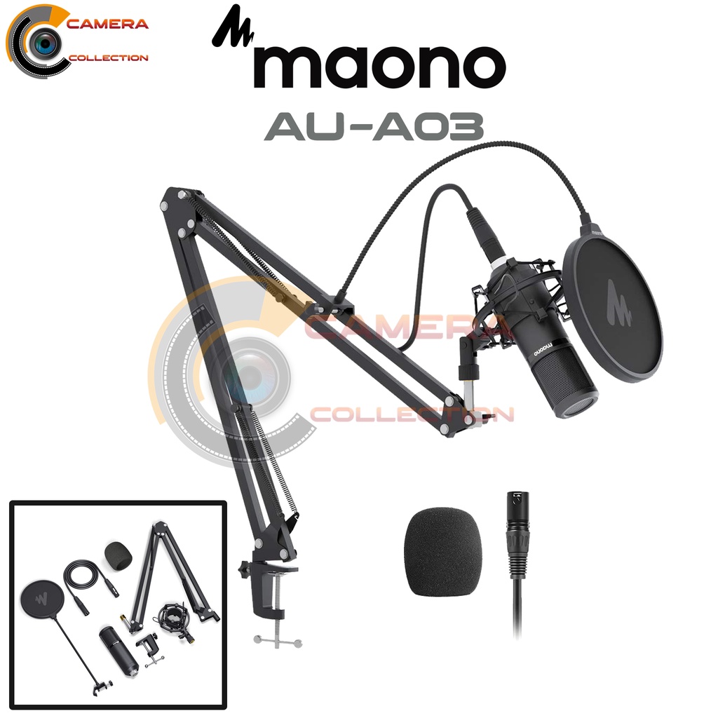Jual Maono AUA03 Condenser Microphone Kit Podcast Mic with Boom Arm