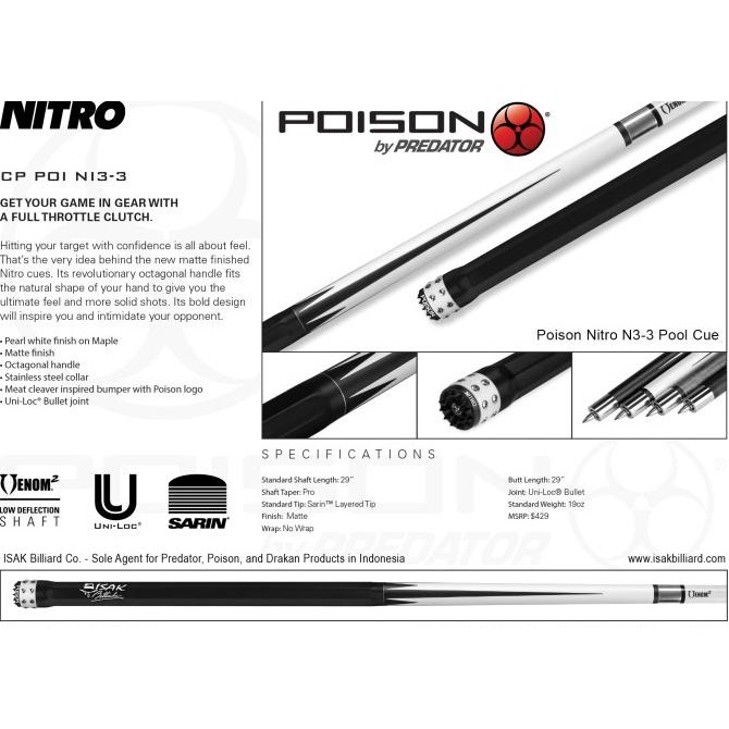 Jual Poison Nitro N3-3 Pool Cue - Billiard Stick Stik Biliar Low ...