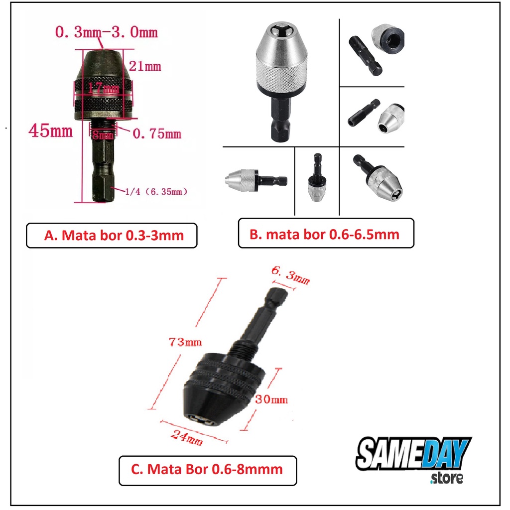 Jual Keyless Chuck Collet Mini Drill Kepala Bor Hex | Shopee Indonesia