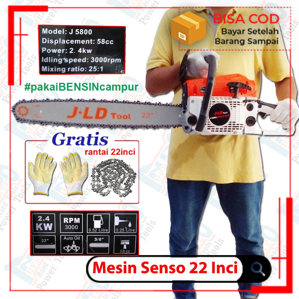 Jual Mesin Chainsaw Senso Gergaji Kayu Bensin Campur Rantai Rante Inci Super Tajam Tebang