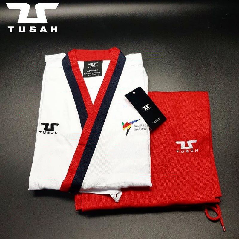 Tusah Taekwondo EZ FIT Sparring Dobok, Black V-Neck 