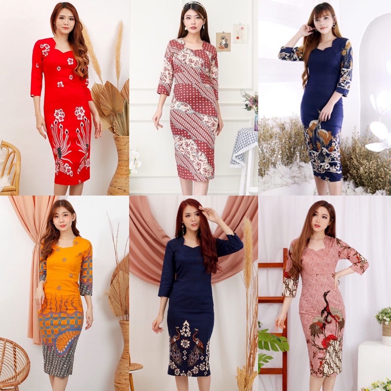 Jual Evercloth Aira Dress Batik Wanita Dress Wanita Lengan Panjang Batik Couple Seragam 132 Mix 