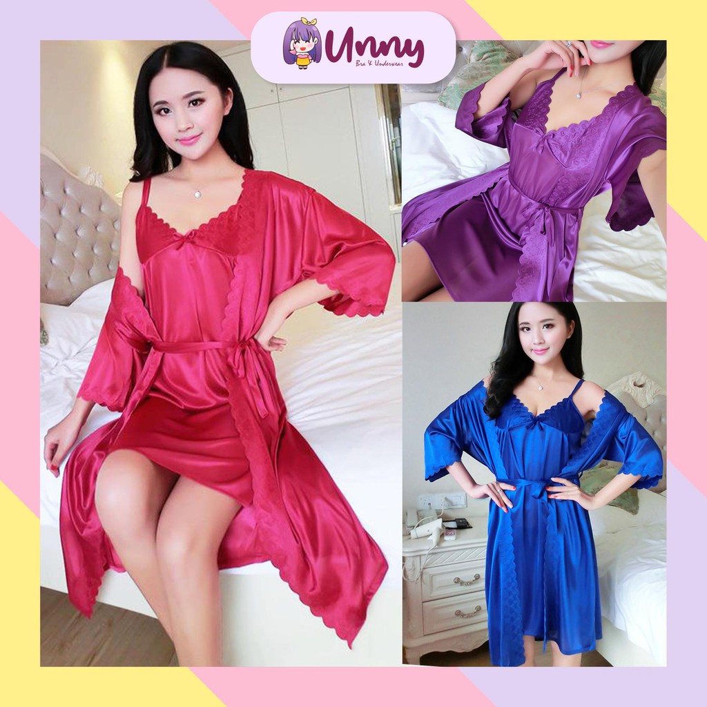 Jual Unnyid Kimono Lingerie 2in1 Baju Tidur Wanita Luar Dalam Pisah Import Sexy Shopee Indonesia