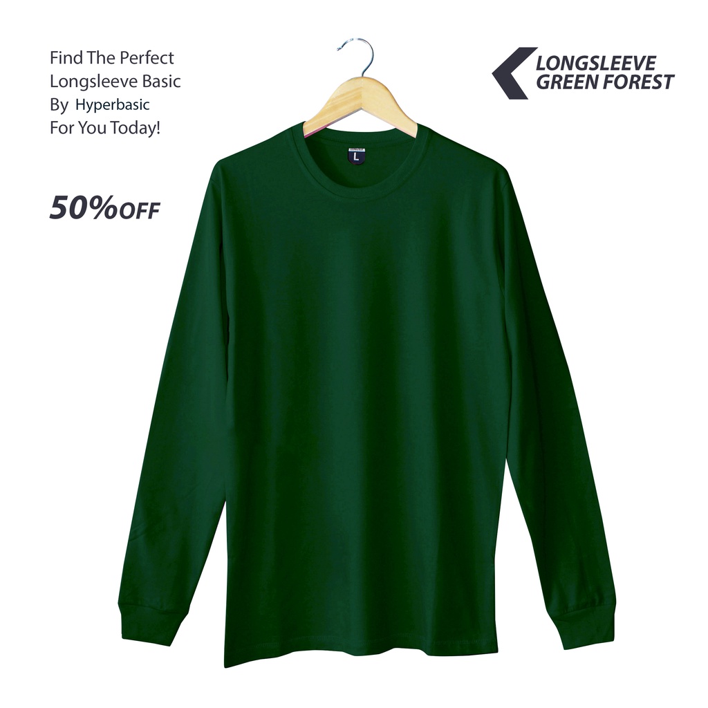 Jual Baju Kaos Polos Lengan Panjang Pria Warna Hijau Botol Green Forest